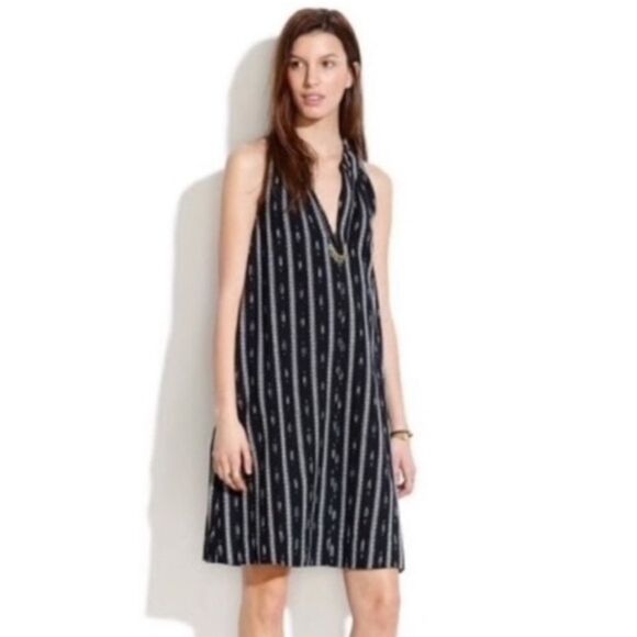 Madewell Ikat Stripe Print Halter Dress Black - Picture 1 of 6